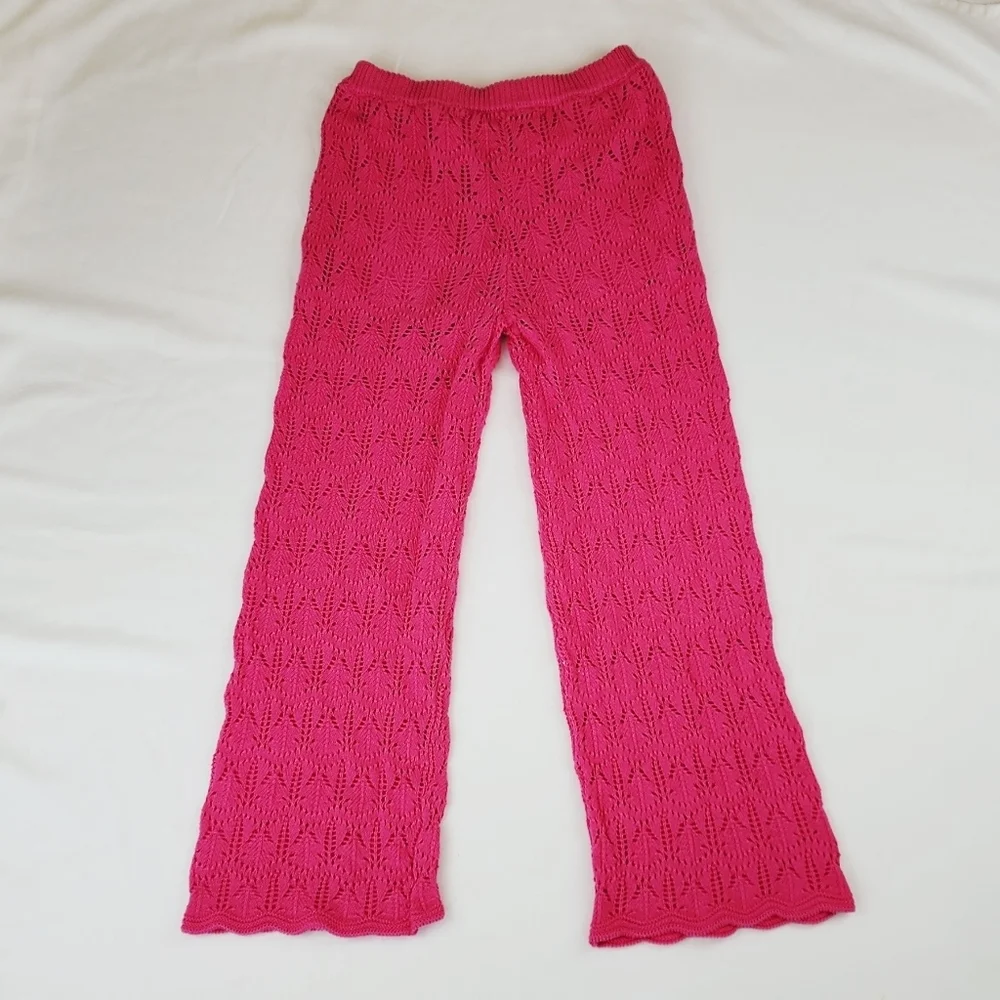 Jessica Simpsons Pink Crochet Wide Leg Pants